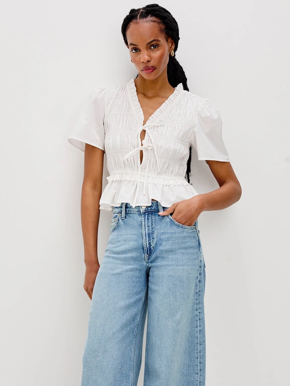 Rails Portia White Smocked Tie-Front Top — image 6 of 7